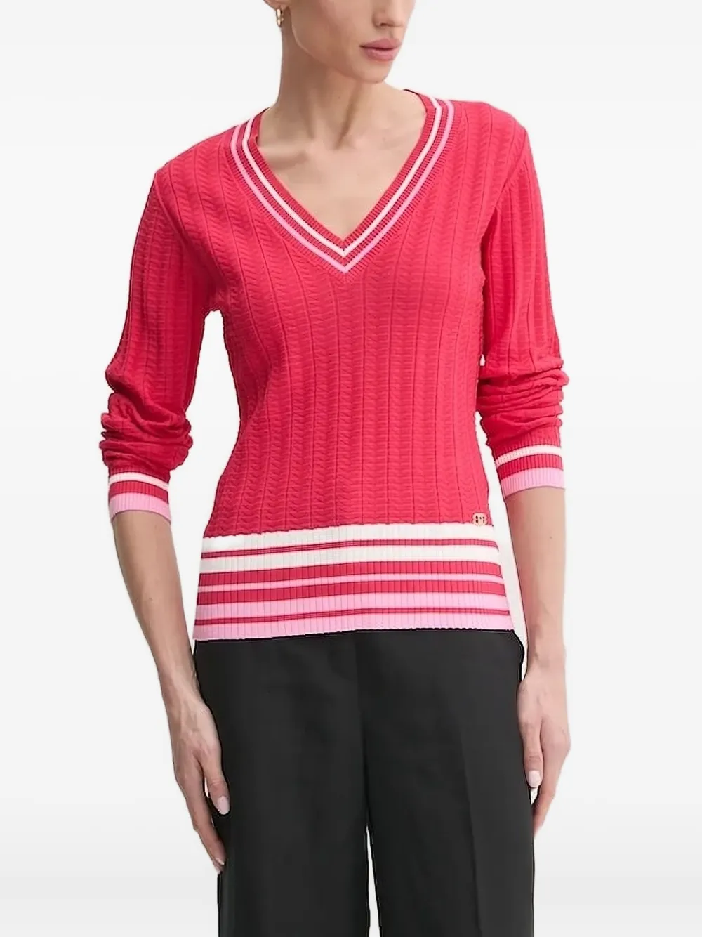 Liu •jo V-neck Ribbed Sweater In Pink