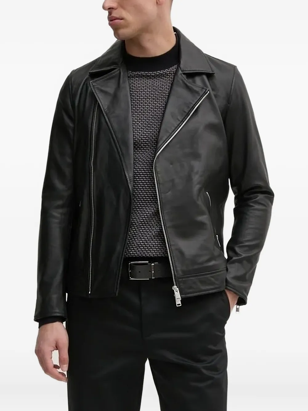 LIU JO asymmetrical zip leather jacket Zwart