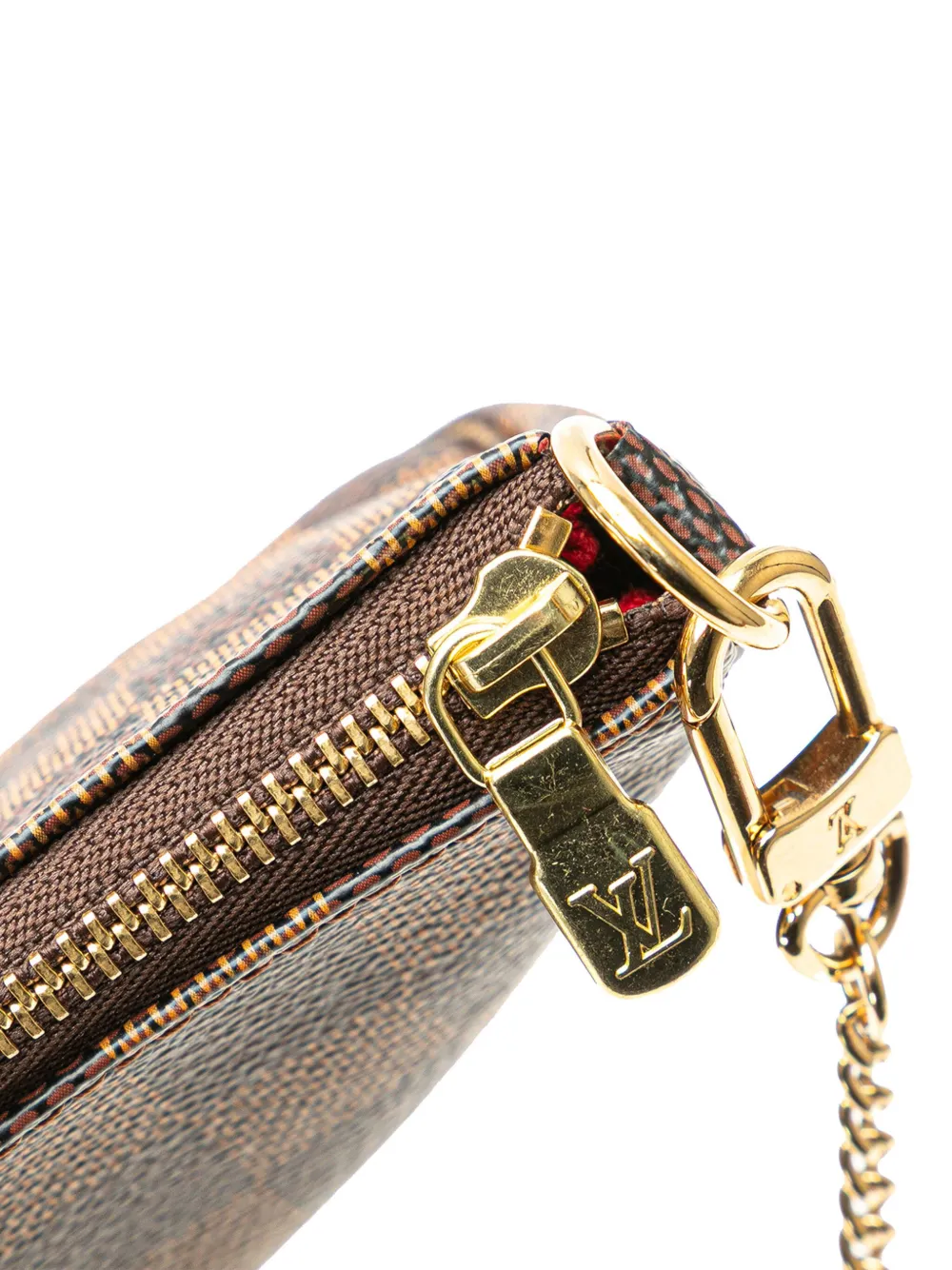Pre-owned Louis Vuitton 2009 Damier Ebene Trunks And Bags Mini Pochette Accessoires Handbag In Brown