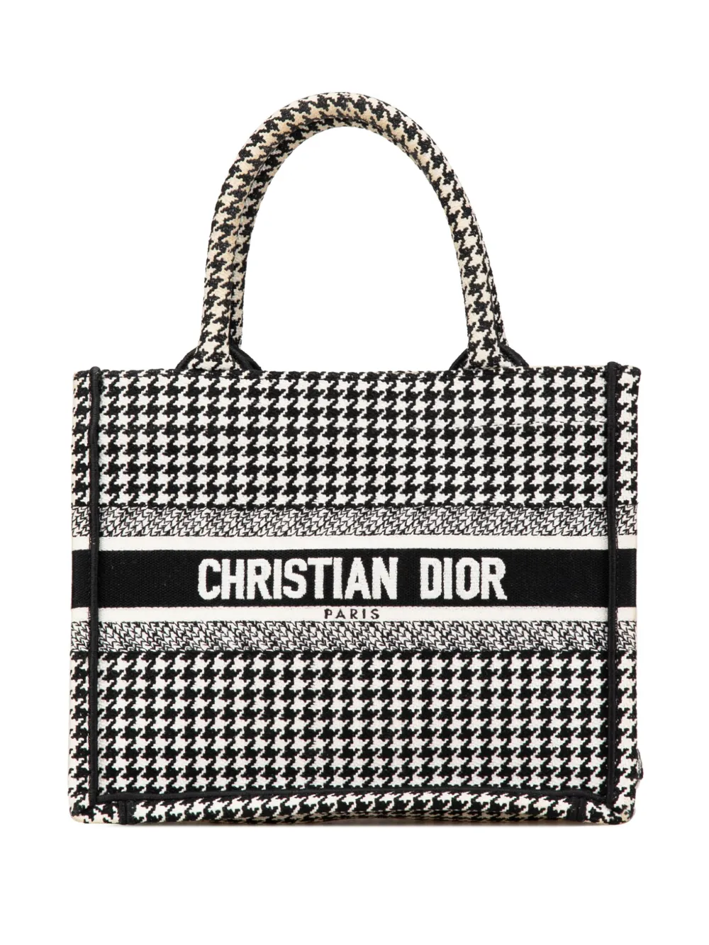 Christian Dior Pre-Owned 2023 スモール ハウンドトゥース エンブロイダリー ブック トートバッグ - ホワイト Christian Dior Pre-Owned 2023 スモール ハウンドトゥース エンブロイダリー ブック トートバッグ - ホワイト