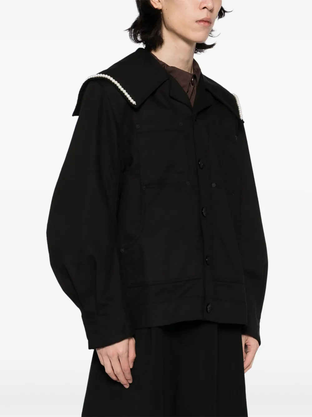 Simone Rocha Cargo jack met matrozenkraag en kralen Zwart