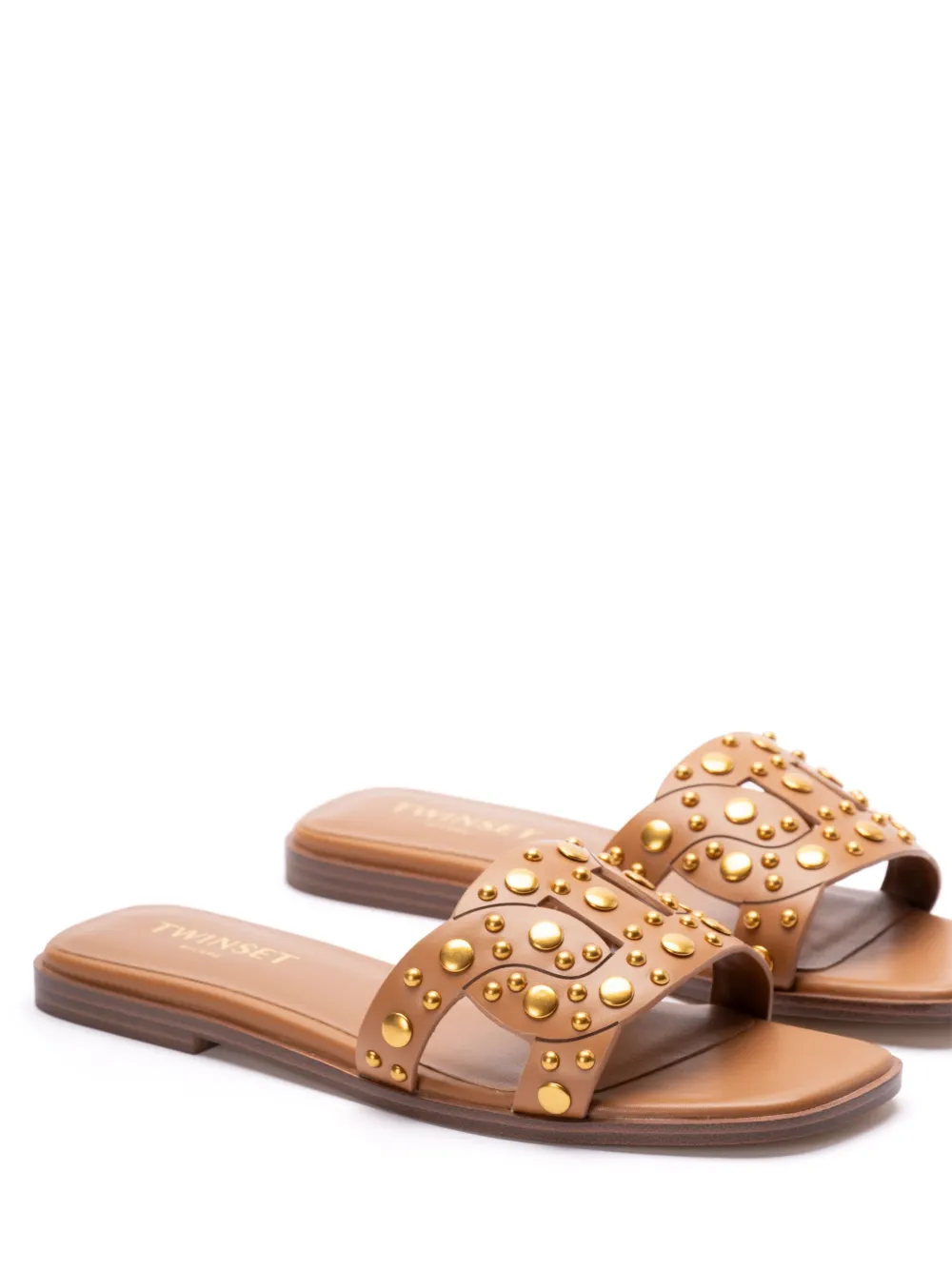 TWINSET leather slides Brown