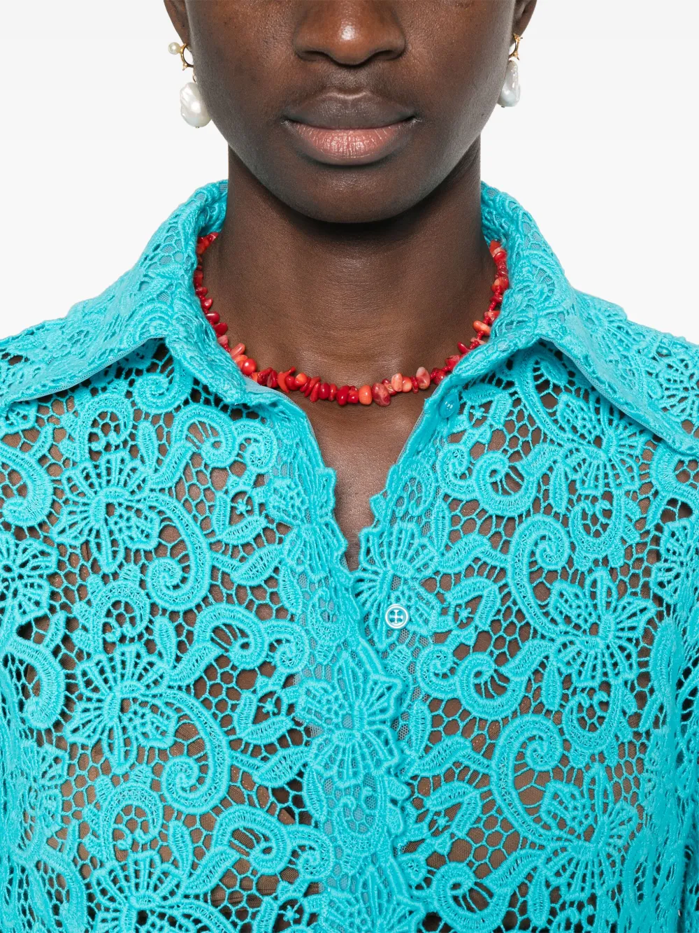 Ermanno Scervino Blouse met bloemenkant Blauw