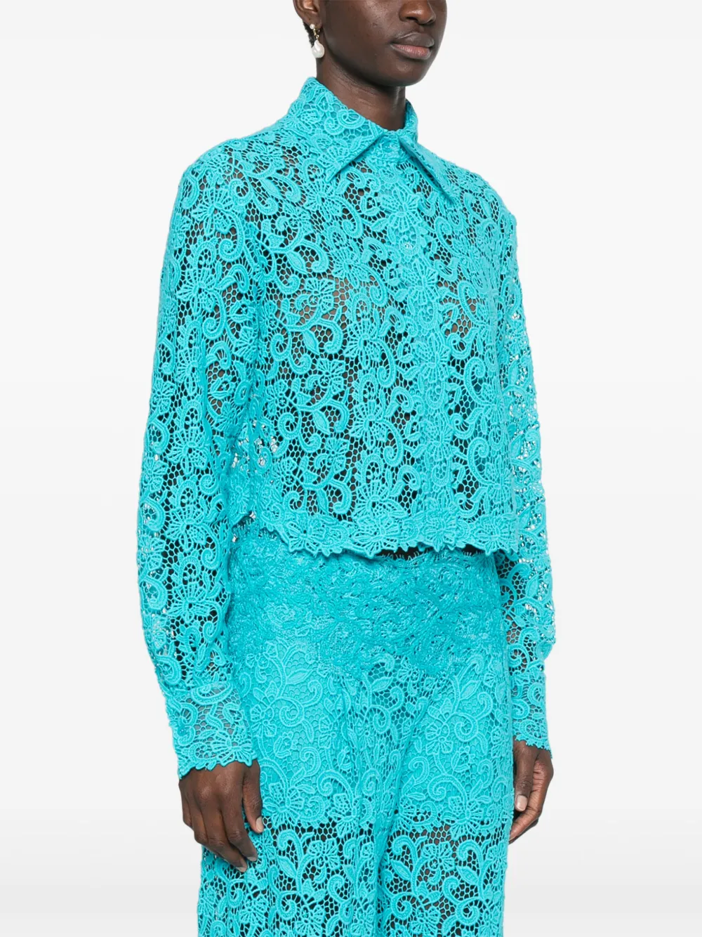Ermanno Scervino Blouse met bloemenkant Blauw