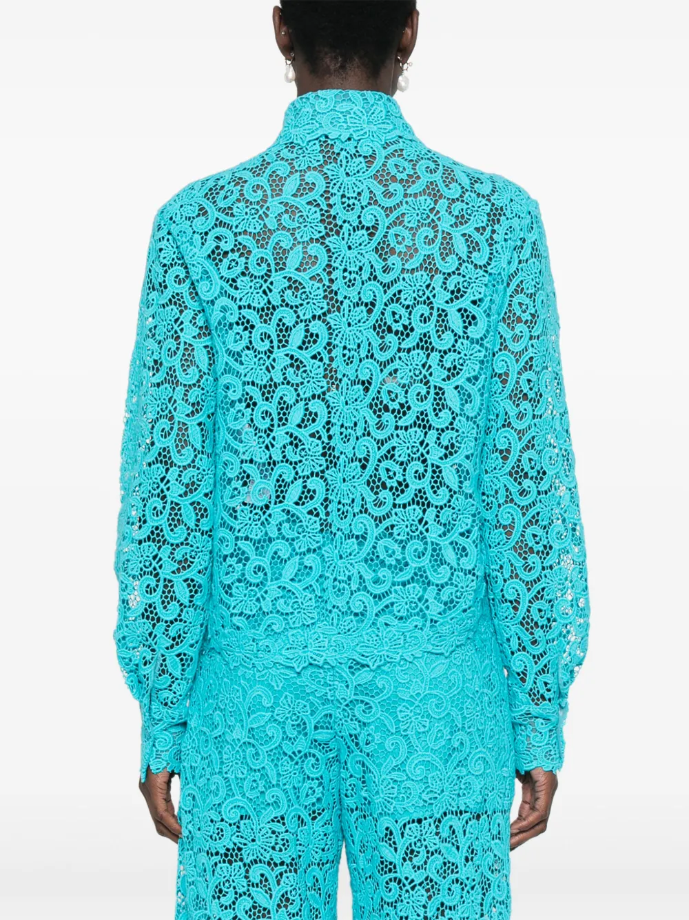 Ermanno Scervino Blouse met bloemenkant Blauw