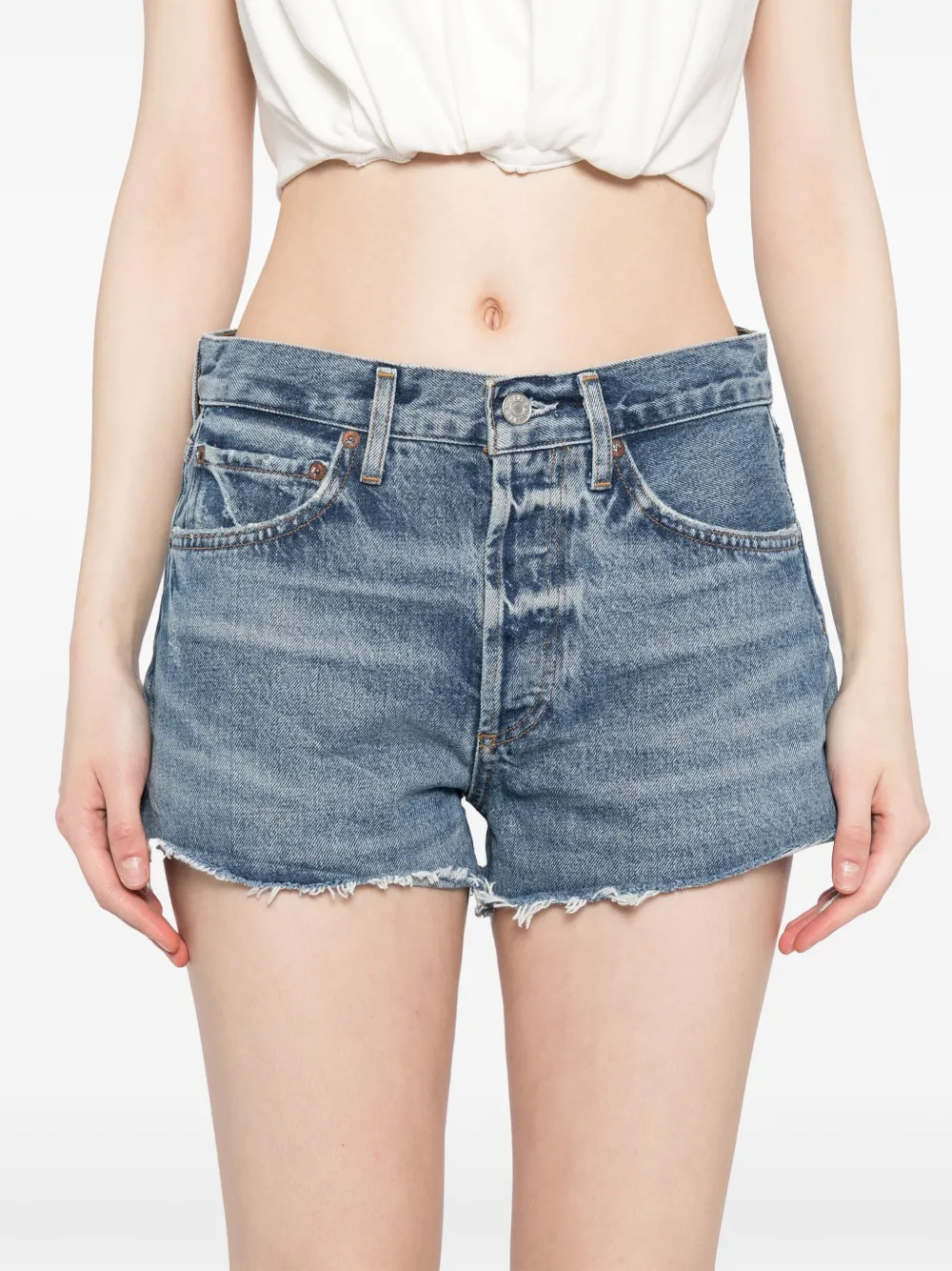 Shop Agolde Parker Shorts In Blue
