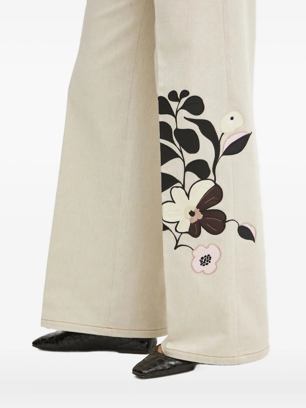Forte Forte Floral-embroidered Wide-leg Trousers In Neutral