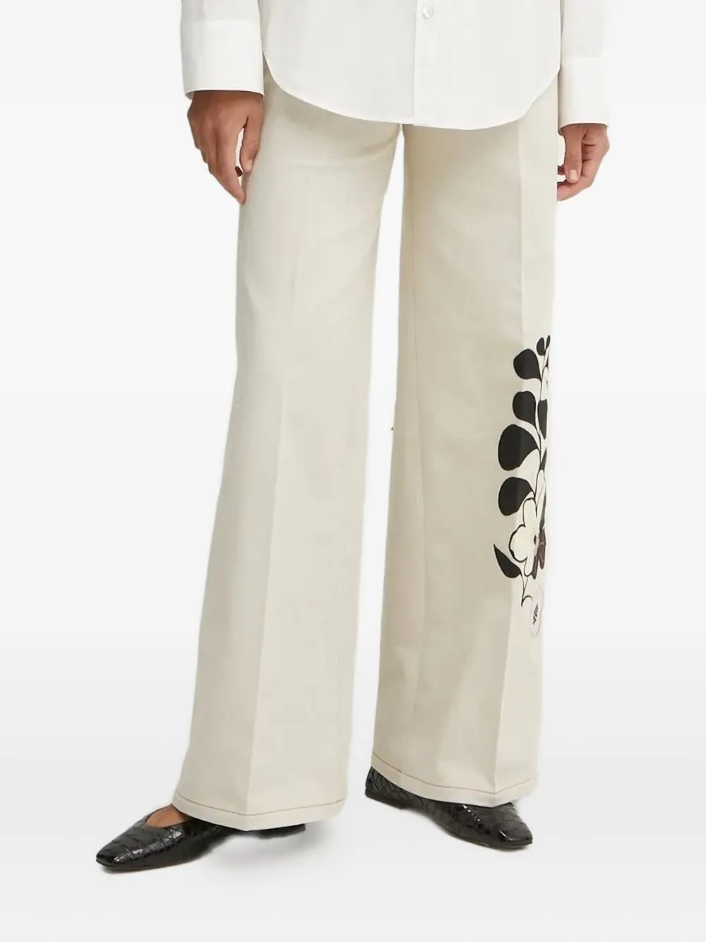 Forte Forte Floral-embroidered Wide-leg Trousers In Neutral