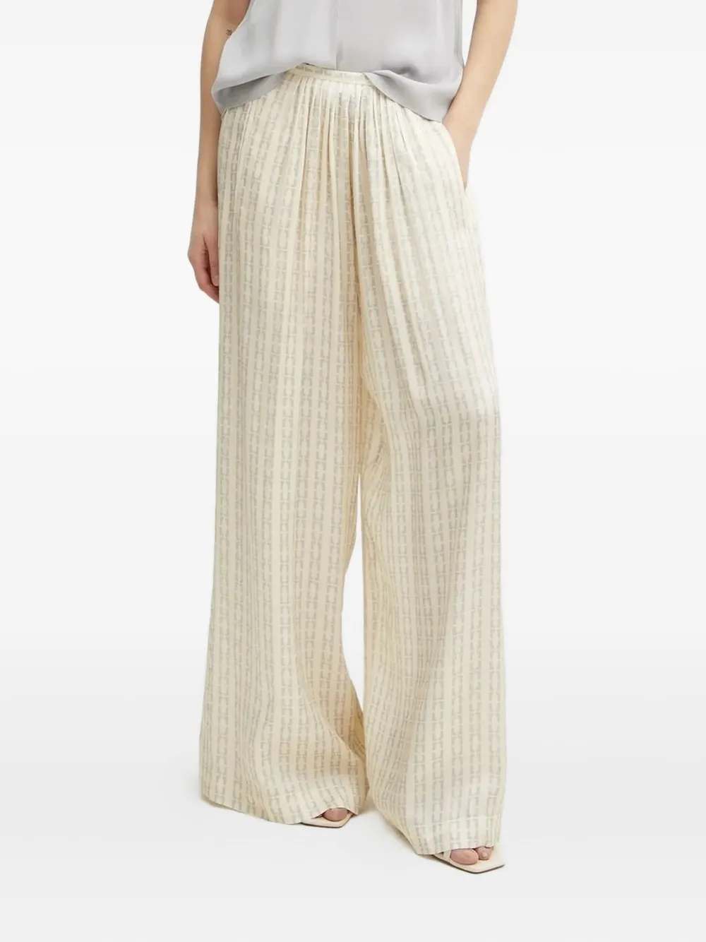 Forte Forte Pleated Geometric-print Trousers In Neutral