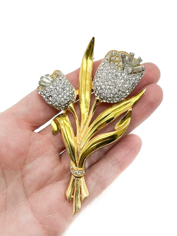 Jennifer Gibson Jewellery ダブルチューリップ ブローチ | ゴールド