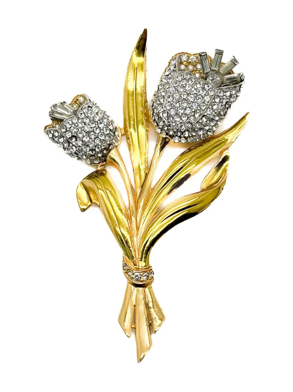Jennifer Gibson Jewellery ダブルチューリップ ブローチ - ゴールドトーン Jennifer Gibson Jewellery ダブルチューリップ ブローチ - ゴールドトーン