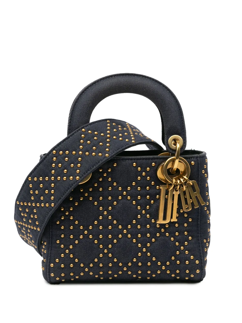 Christian Dior Pre-Owned 2017 ミニ デニム カナージュ スタッズ サプル レディ ディオール サッチェルバッグ Christian Dior Pre-Owned 2017 ミニ デニム カナージュ スタッズ サプル レディ ディオール サッチェルバッグ
