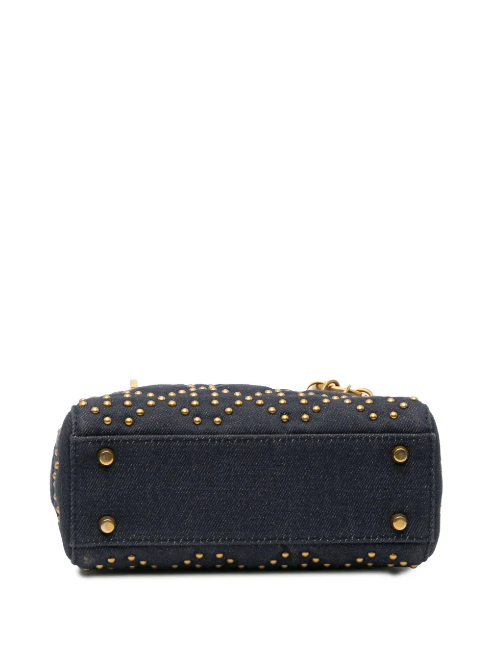 Pre-owned Dior 2017 Mini Denim Cannage Studded Supple Lady Satchel In Blue