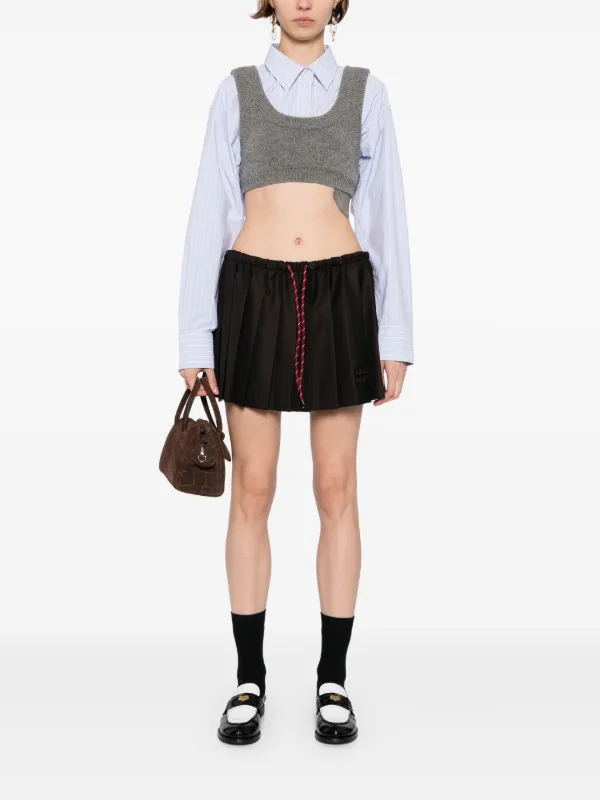 Miu Miu Pleated Batavia Skirt | Brown | FARFETCH