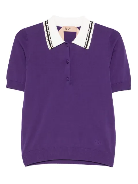 Nº21 crystal-embellished polo top