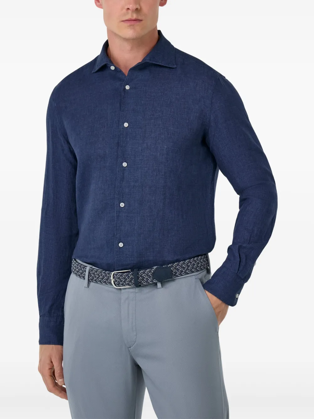 Boggi Milano Linnen overhemd Blauw