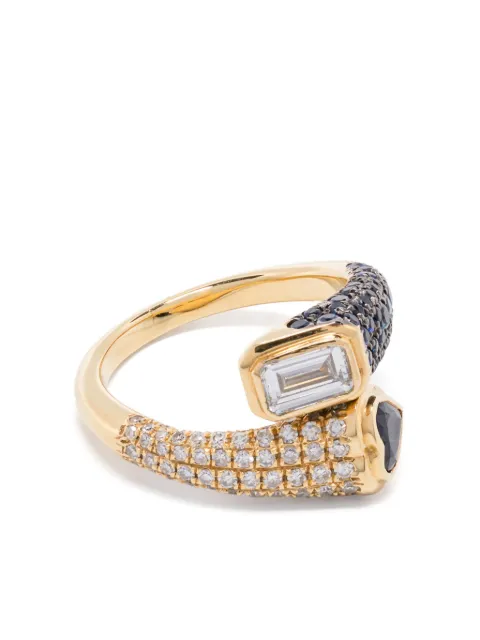 SHAY 18K yellow gold Mixed Bypass diamond and sapphire pinky ring