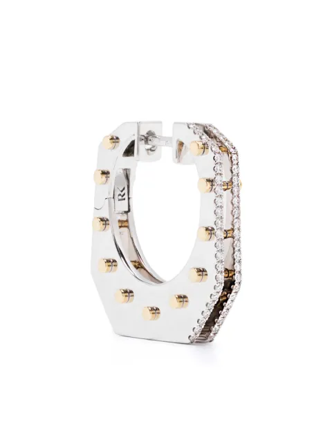 Rainbow K 14K white and yellow gold nano Cyborg diamond hoop earrings