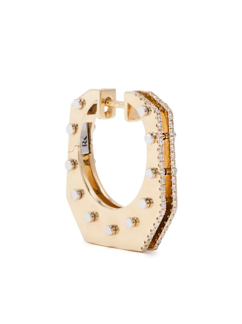 Rainbow K 14K yellow and white gold nano Cyborg diamond hoop earring