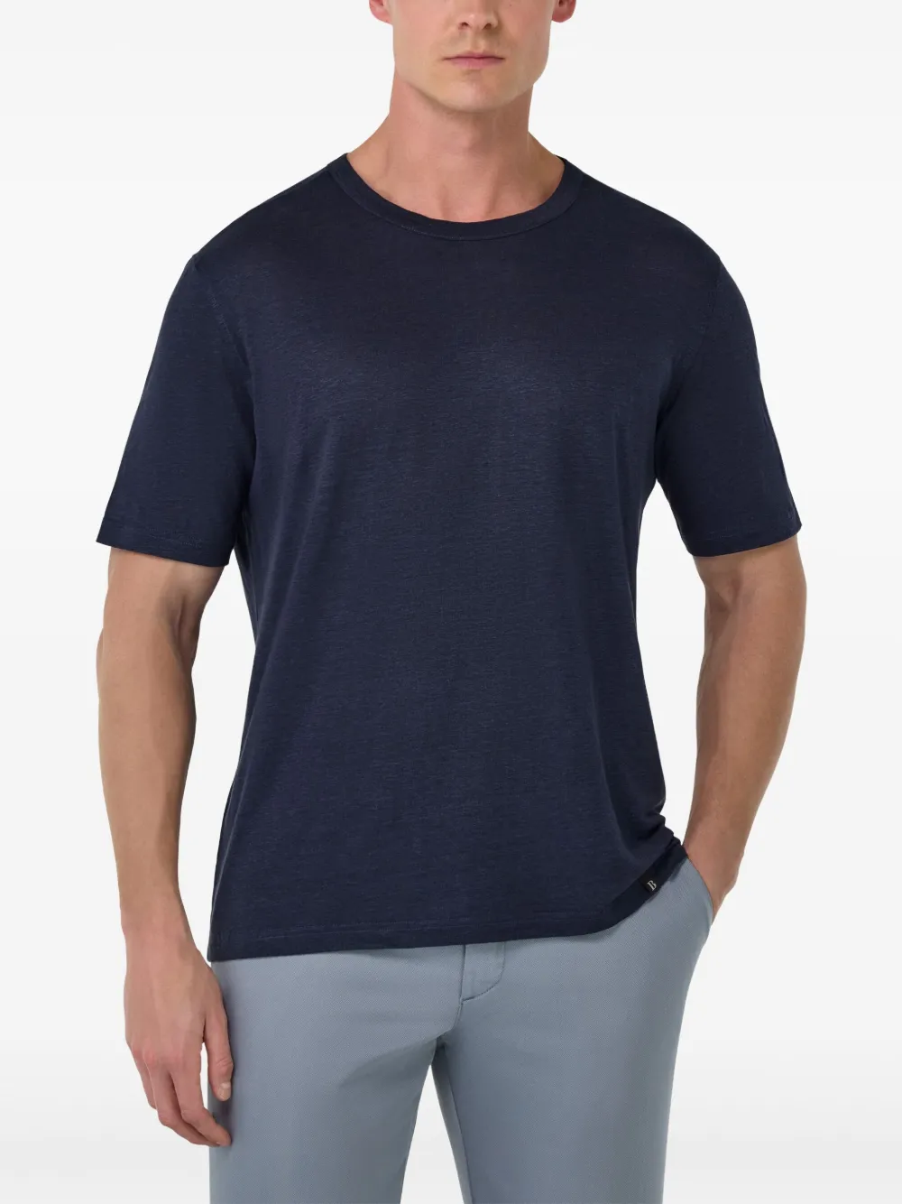 Boggi Milano T-shirt van stretch-linnen Blauw