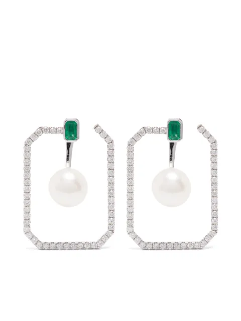 SHAY 18K white gold multi-stone octagon hoop earrings