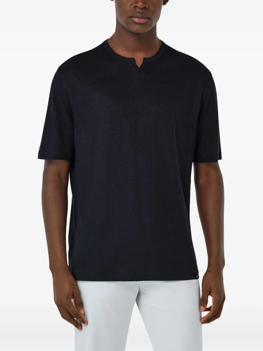 Boggi Milano T-shirt met split in de hals Blauw