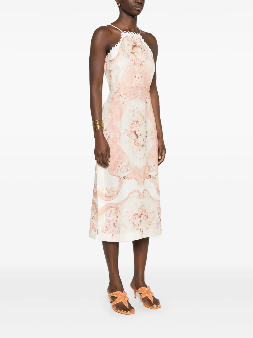 TWINSET PRINTED LINEN MIDI DRESS