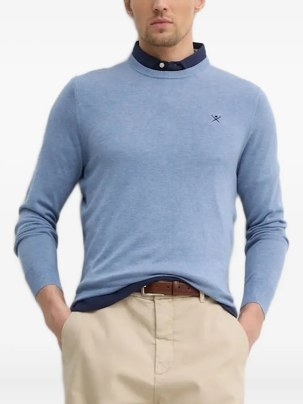 Hackett logo-embroidered crew-neck jumper Blauw