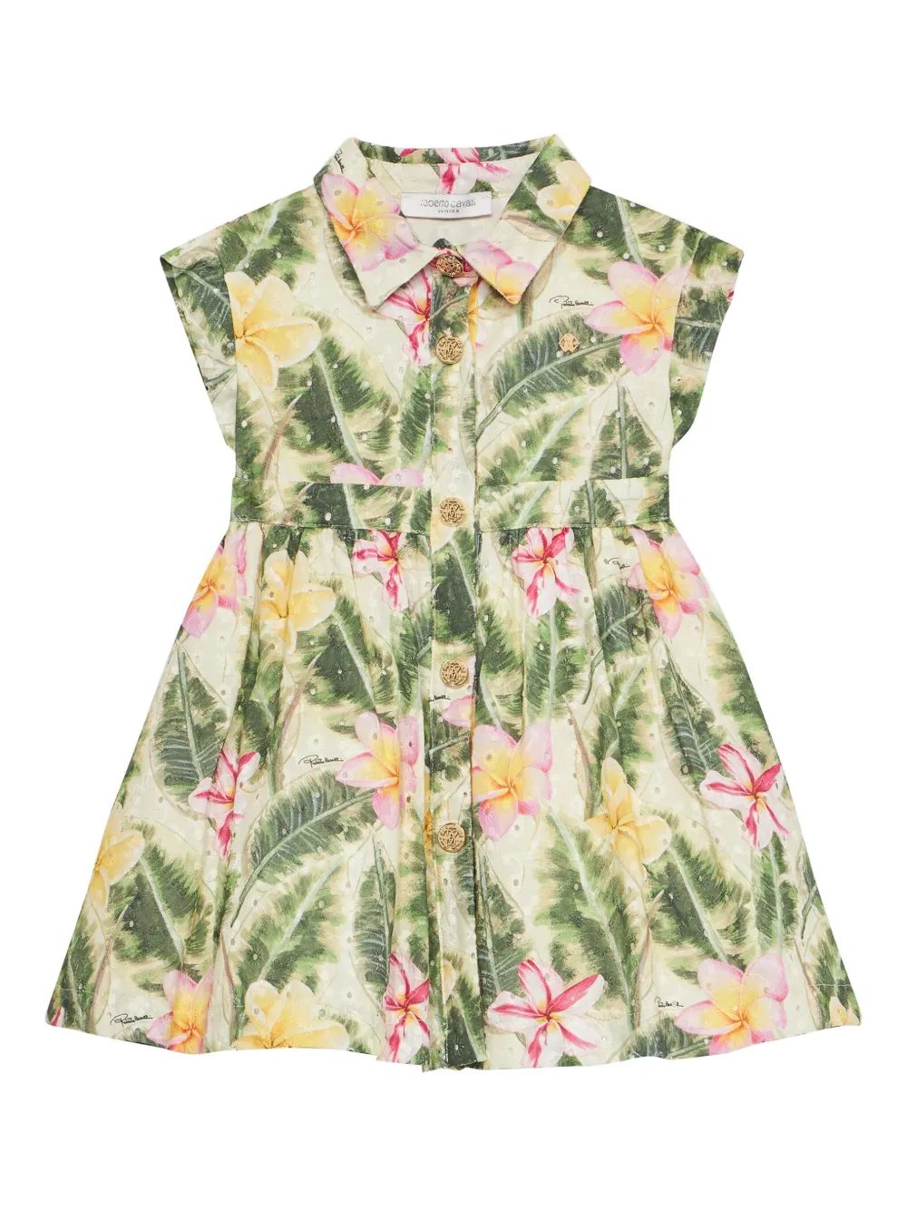 Roberto Cavalli Junior Floral Cutwork jurk Groen