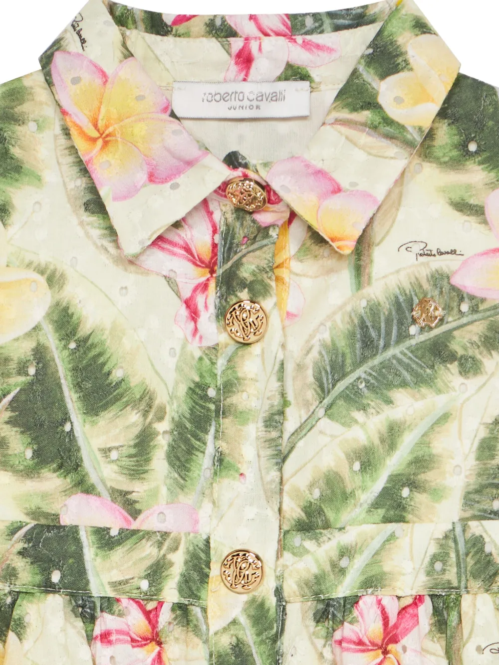 Roberto Cavalli Junior Floral Cutwork jurk Groen