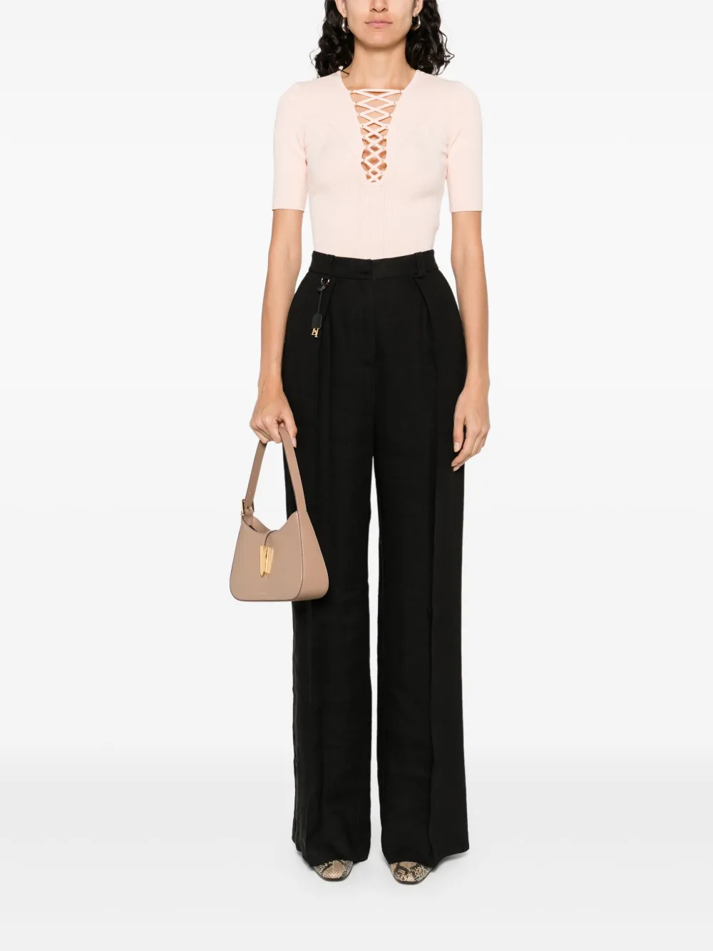 Elisabetta Franchi Broek met logobedel - Zwart