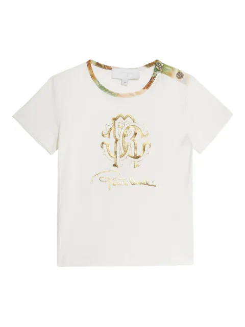 Roberto Cavalli Junior logo-print button-detail T-shirt