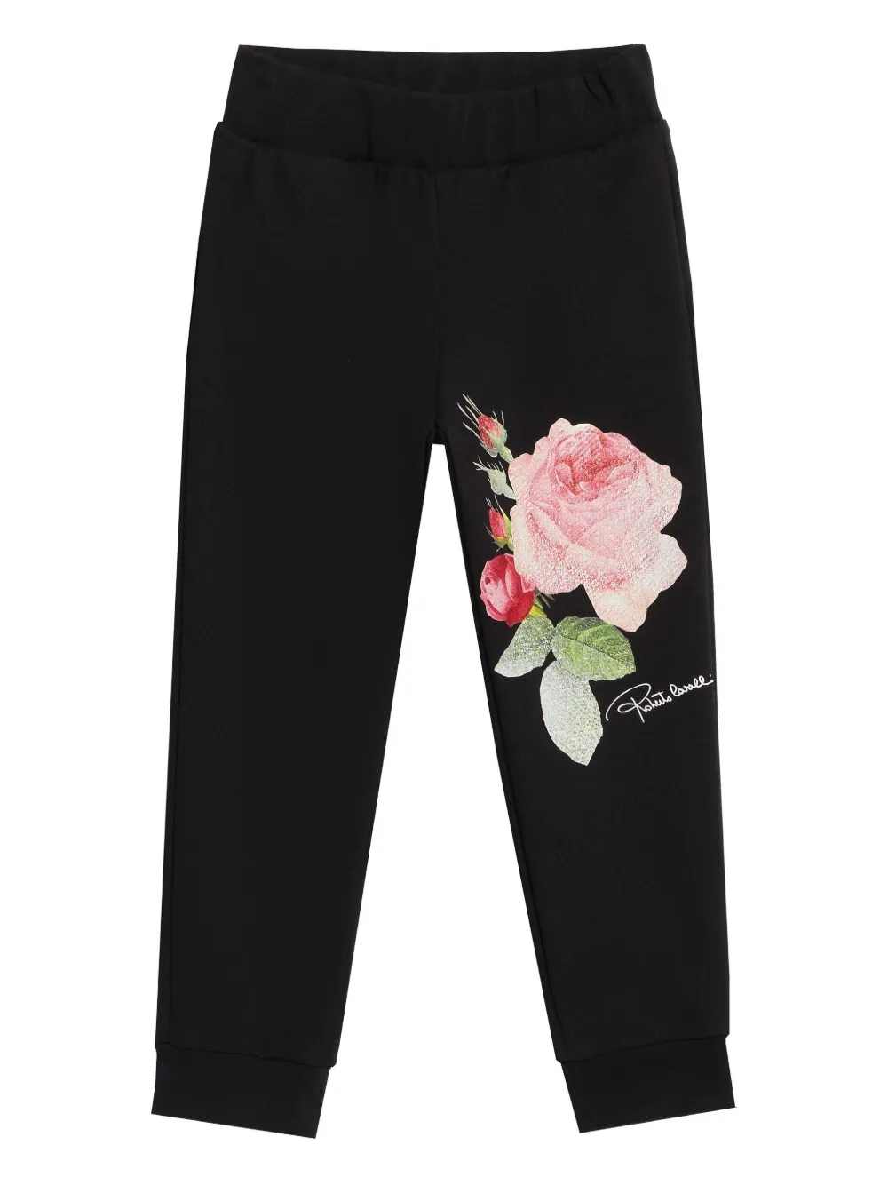 Shop Roberto Cavalli Junior Floral-print Track Pants In Black