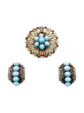 Jennifer Gibson Jewellery 1940s Trifari floral-motif turquoise earrings set - Gold