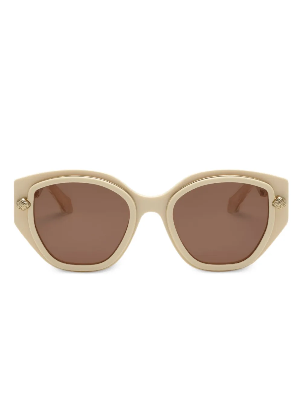 Roberto Cavalli Wide And Feminine Front Sunglasses With Double Ring Decoration In Shiny Full Cream