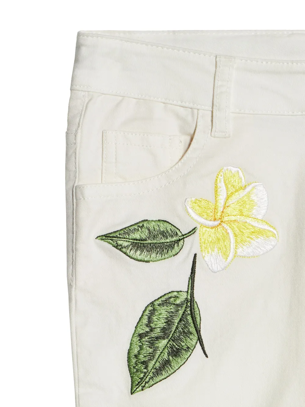 Shop Roberto Cavalli Junior Floral-embroidered Trousers In White