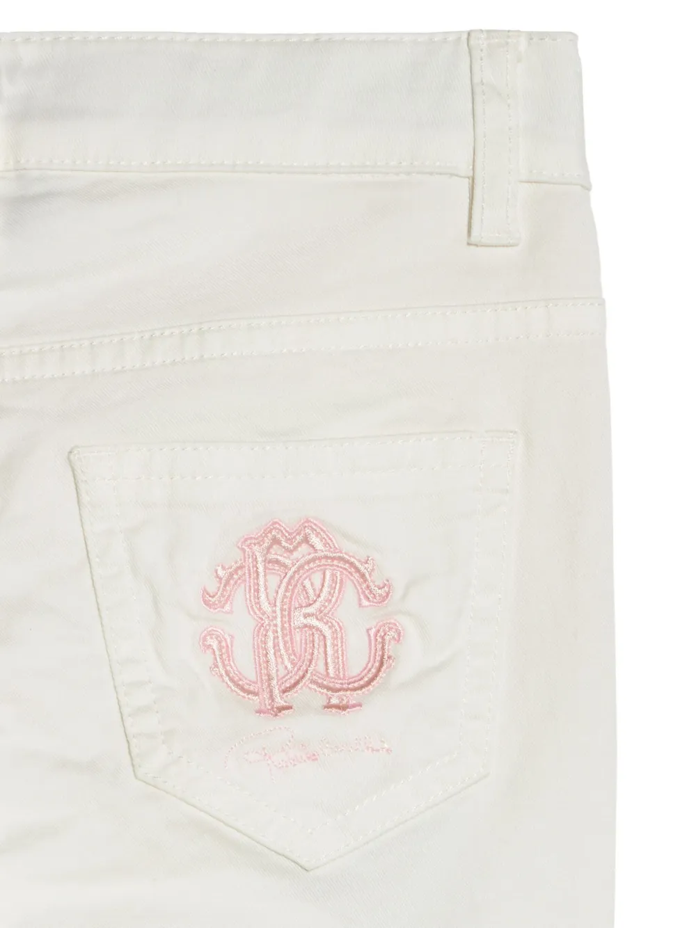 Shop Roberto Cavalli Junior Floral-embroidered Trousers In White