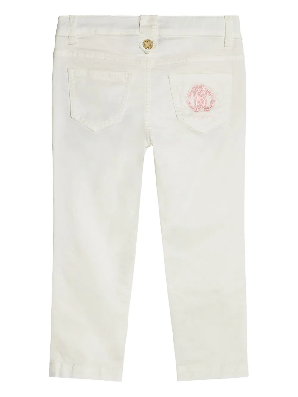 Shop Roberto Cavalli Junior Floral-embroidered Trousers In White