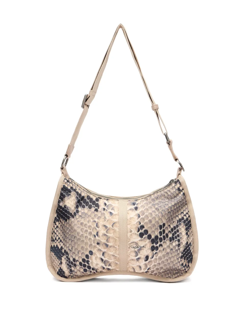Roberto Cavalli Schoudertas met slangen-effect Beige