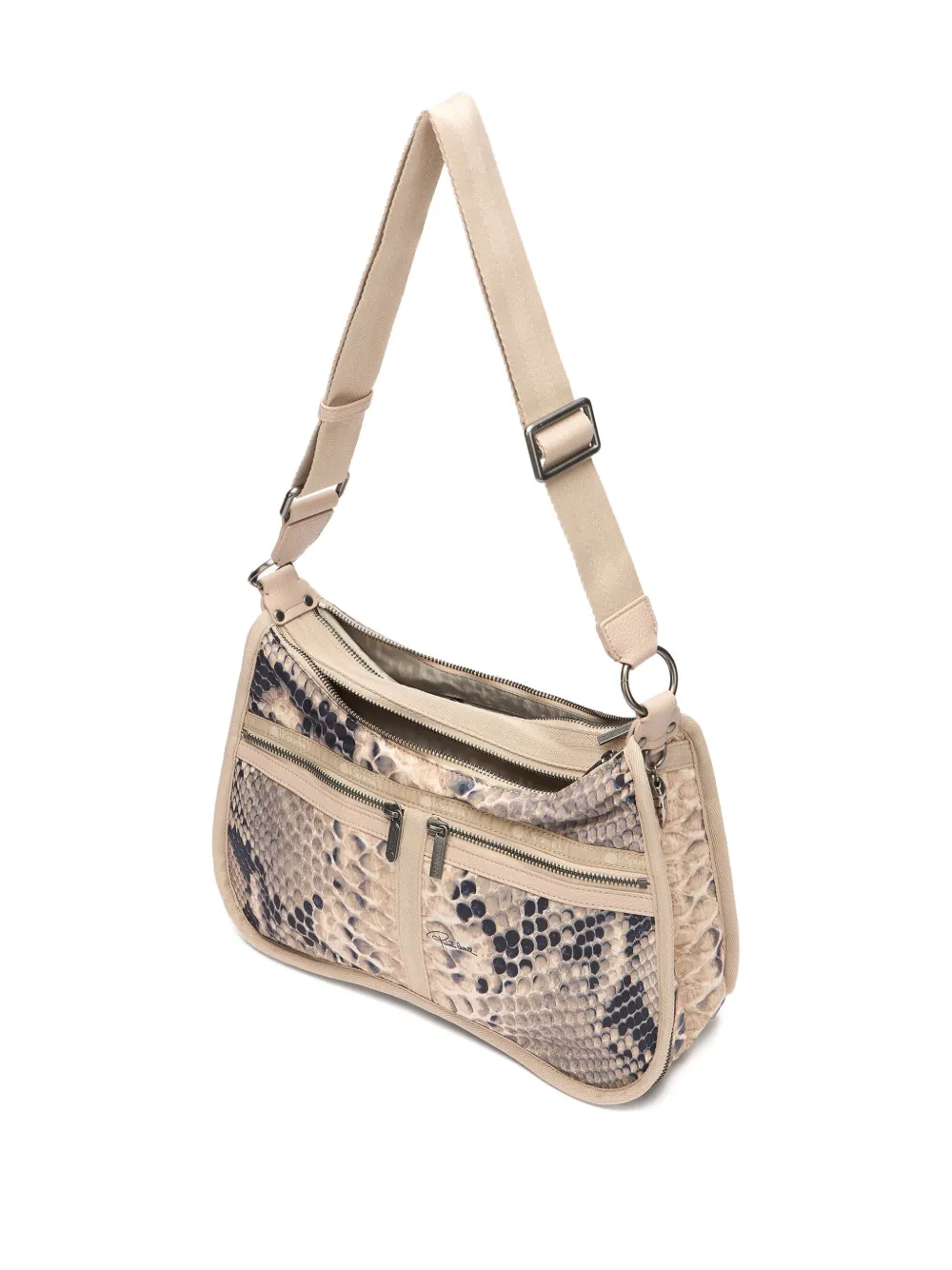Roberto Cavalli Schoudertas met slangen-effect Beige