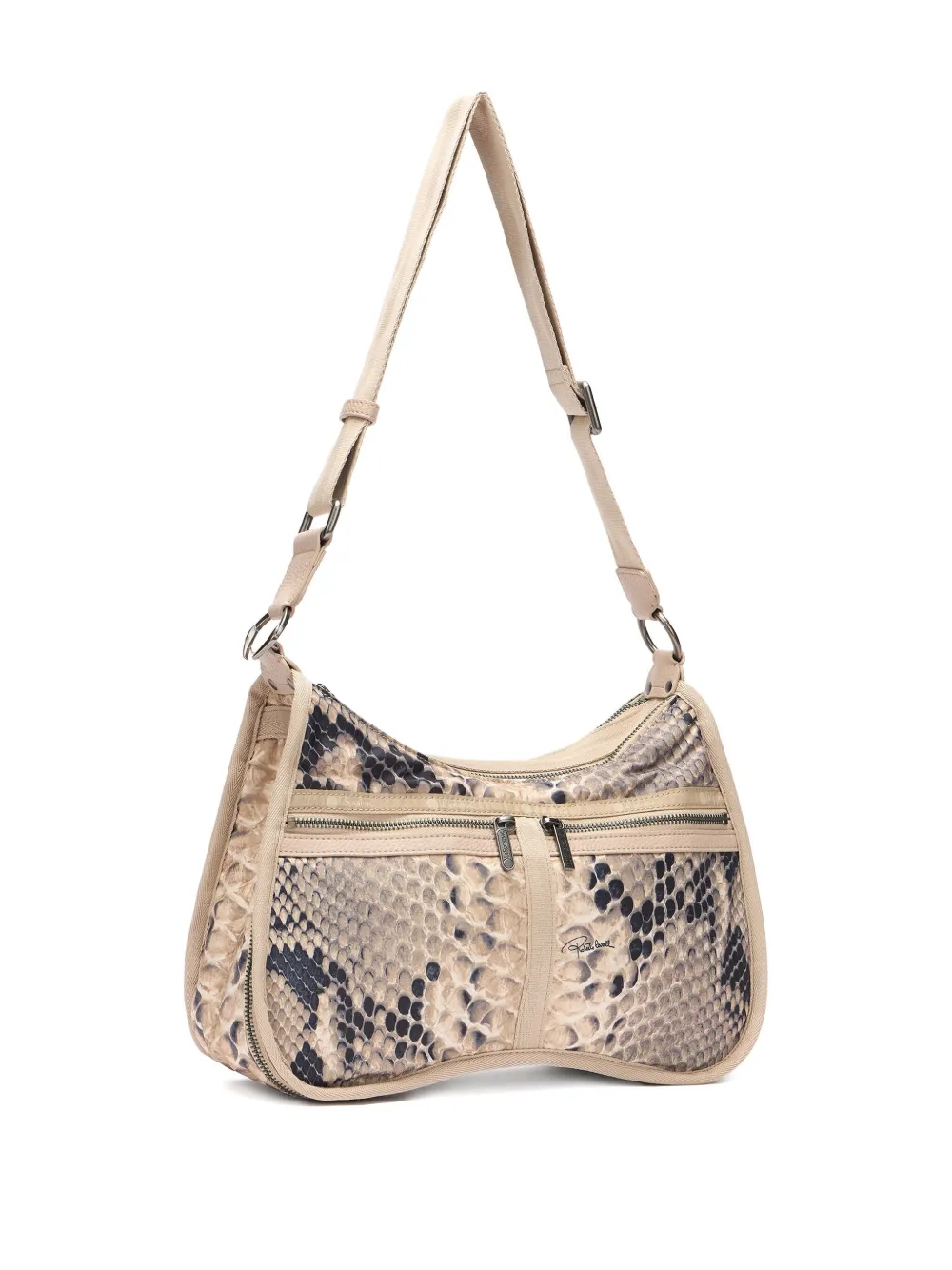 Roberto Cavalli Schoudertas met slangen-effect Beige