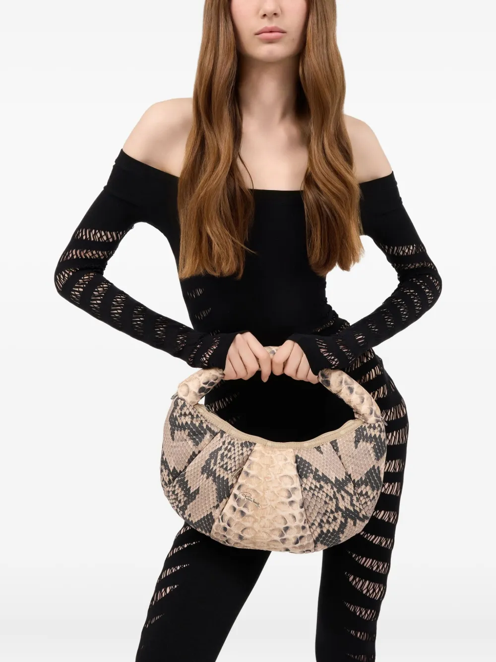 Roberto Cavalli Schoudertas met python-reliëf Beige