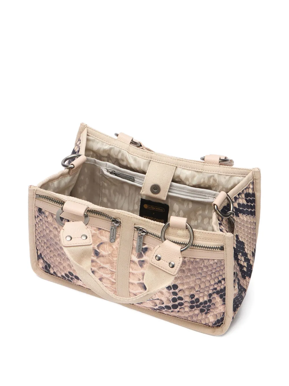 Roberto Cavalli Handtas met slangenleer-reliëf Beige