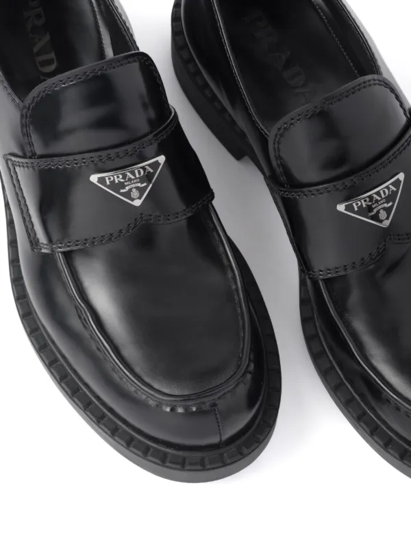 Prada brushed-leather Loafers | Black | FARFETCH
