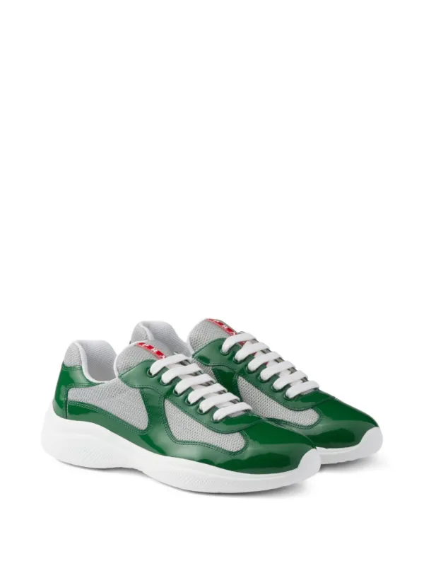 【送料&関税込】Prada Americas Cup Sneakers With Linea Rossa Prada Linea Rossa America's Cup Shiny Trainers | Green
