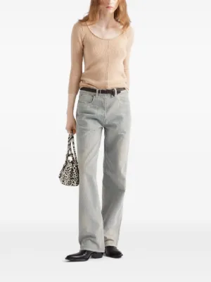 【希少】PRADA ロゴ入り ハイライズ ストレート ジーンズ ピンク Prada（プラダ）ウィメンズ ストレートジーンズ - FARFETCH