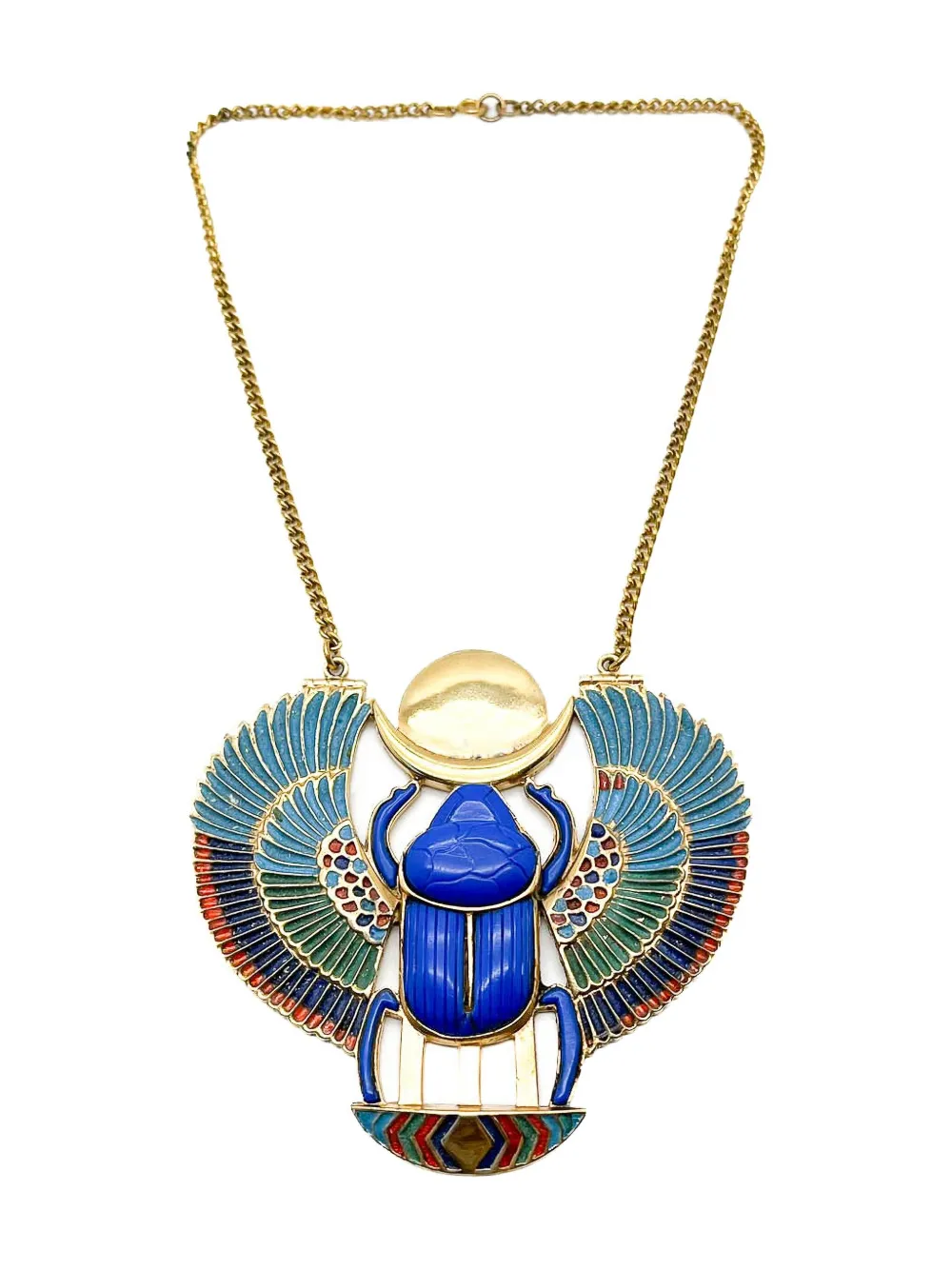 Jennifer Gibson Jewellery 1970s Egyptian Revival Scarab enamel necklace and cuff set | Gold | Image 1