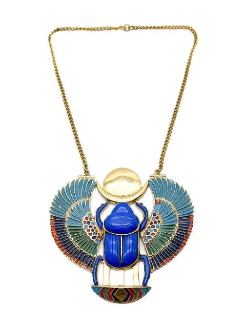 Jennifer Gibson Jewellery 1970s Egyptian Revival Scarab enamel necklace and cuff set