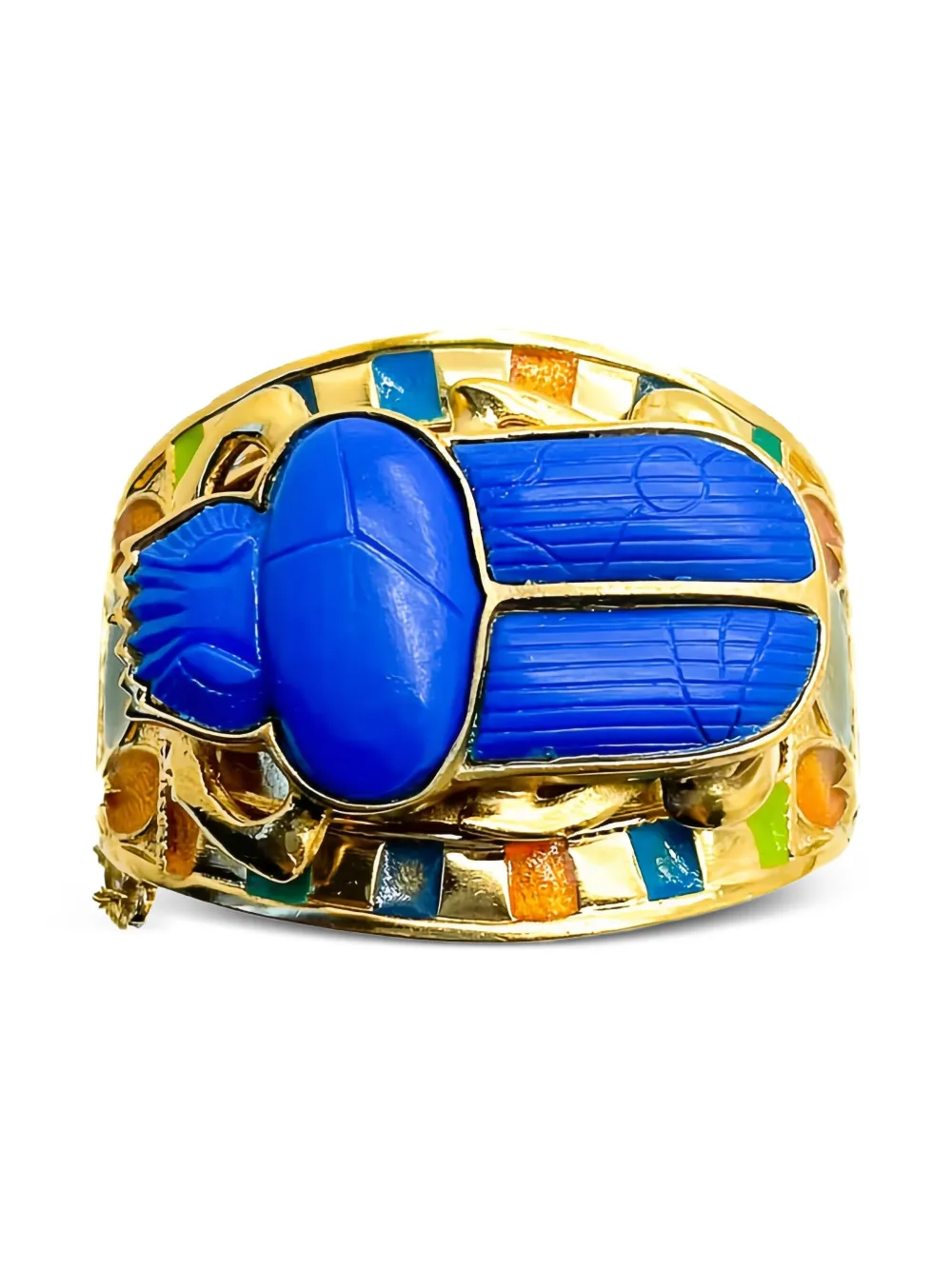 Pre-owned Jennifer Gibson Jewellery 1970s Egyptian Revival Scarab Enamel Necklace And Cuff Set In Gold