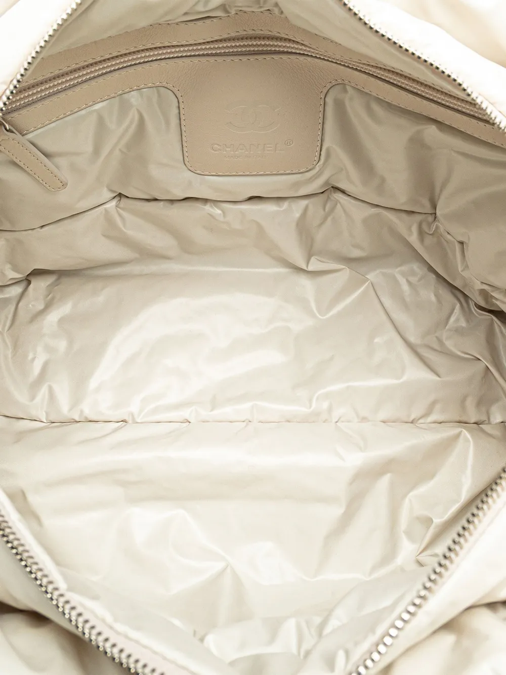 Pre-owned Chanel 2014 Nylon Tweed Printed Coco Cocoon Tote Bag In White